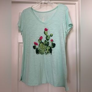 St John's Bay Mint Green Cactus T-Shirt ~ Size L